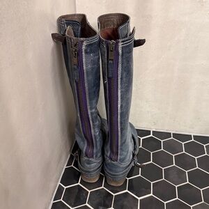 Steve Madden with Lavorazione Artigiana Roady Blue Leather Boots Purple Zippers